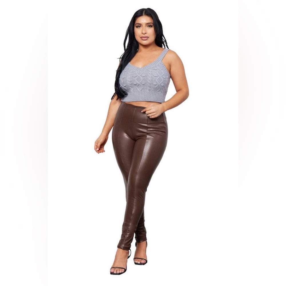 #112 Liquid Seam Front Faux Leather Leggings